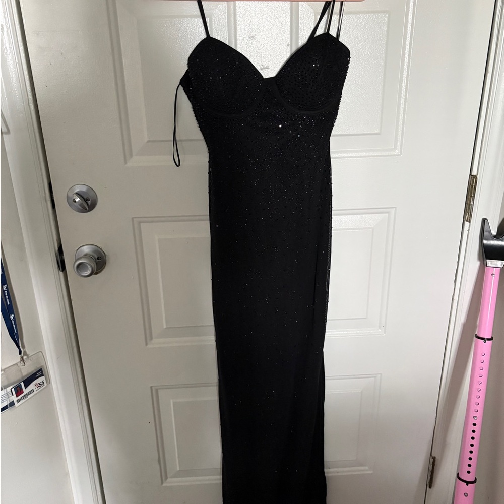 Black Sparkle Maxi Dress with Spaghetti Straps